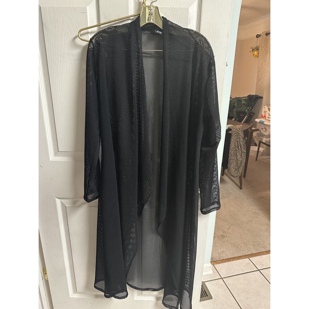 XL OBJEX Black Cut Out Beach Cardigan Goth Punk Emo Mesh Looking Lightweight